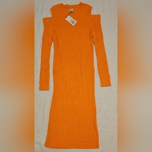 Women's A New Day Sweater Dress with Shoulder Cutouts, Size: L, Color: Orange